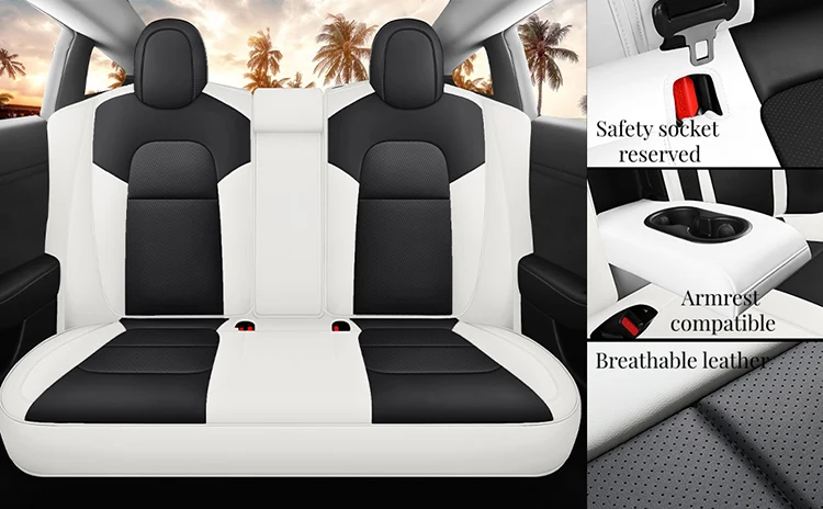 Custom Fit for Tesla Model 3 Seat Cover - installed black white interior